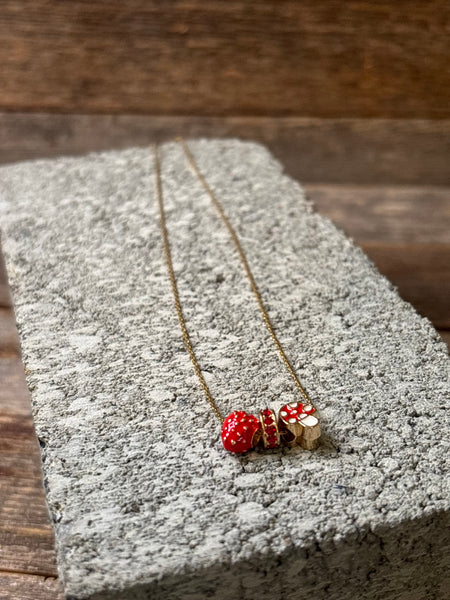 Strawberry & Mushroom Pendant Necklace