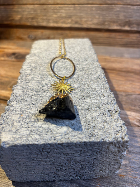Black Tourmaline & Sunburst Pendant Necklace