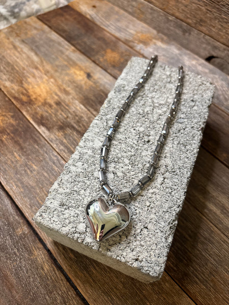 Silver Tone Heart Statement Necklace