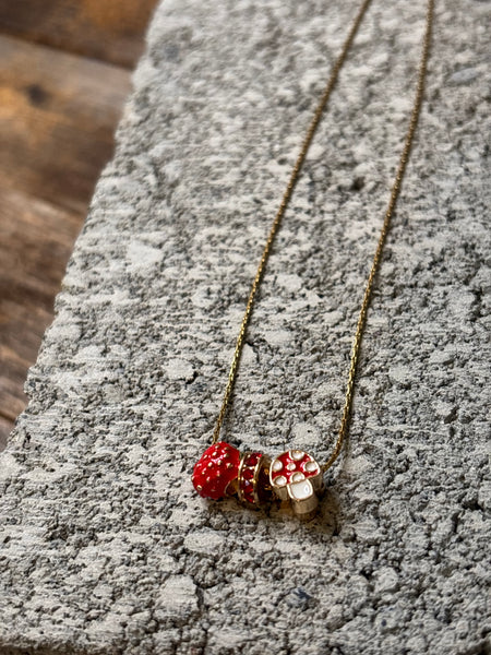Strawberry & Mushroom Pendant Necklace
