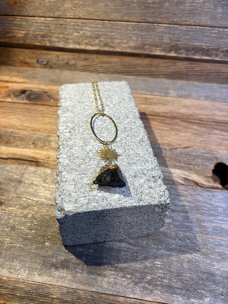 Black Tourmaline & Sunburst Pendant Necklace
