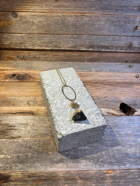 Black Tourmaline & Sunburst Pendant Necklace