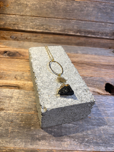 Black Tourmaline & Sunburst Pendant Necklace