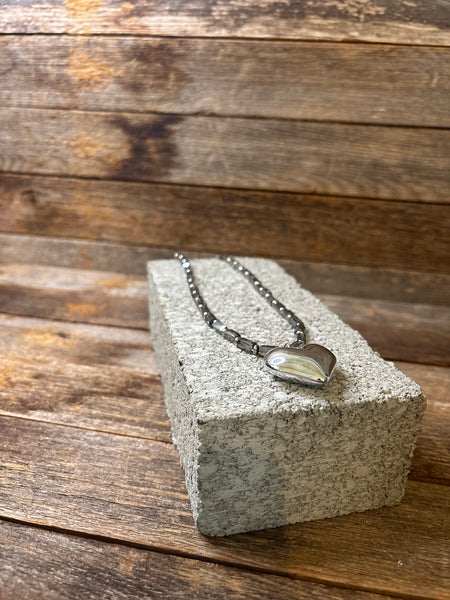 Silver Tone Heart Statement Necklace