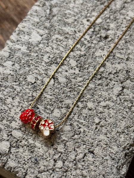 Strawberry & Mushroom Pendant Necklace