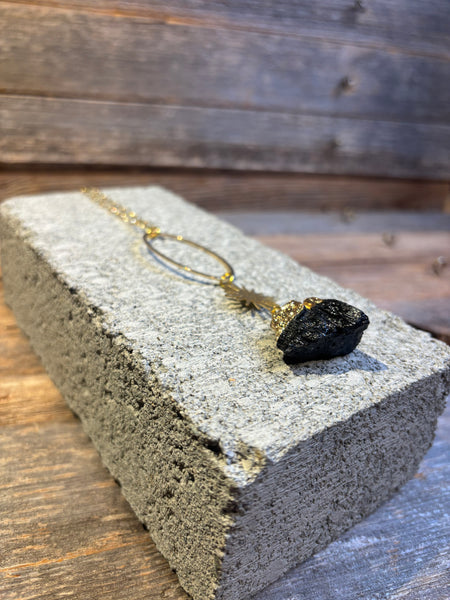 Black Tourmaline & Sunburst Pendant Necklace