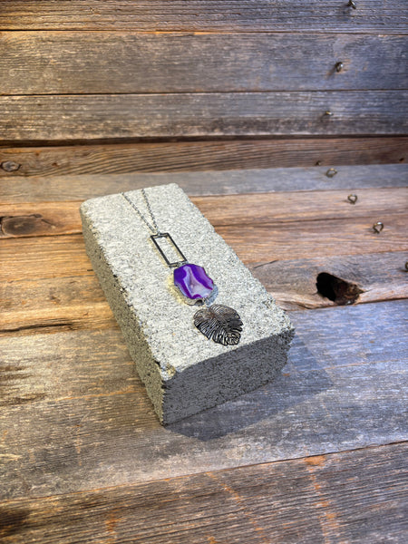 Purple Agate & Monstera Leaf Necklace