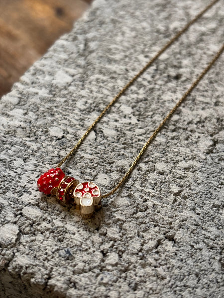 Strawberry & Mushroom Pendant Necklace