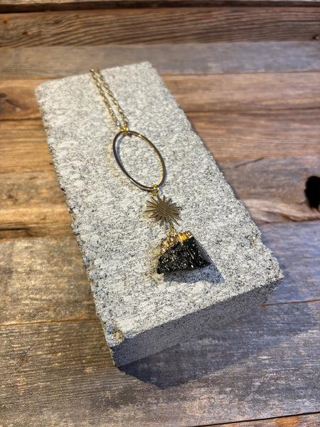 Black Tourmaline & Sunburst Pendant Necklace