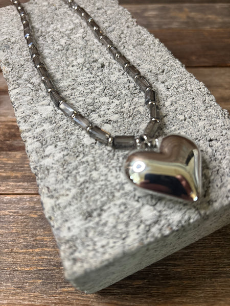 Silver Tone Heart Statement Necklace