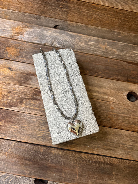 Silver Tone Heart Statement Necklace