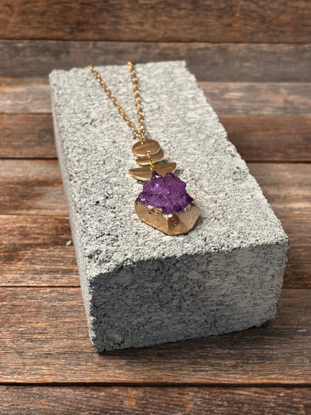 Purple Druzy Statement Necklace