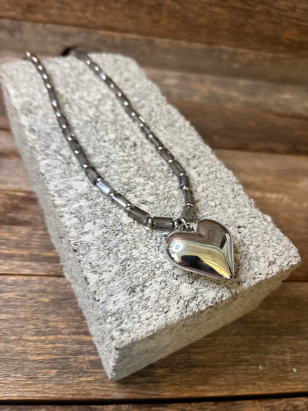 Silver Tone Heart Statement Necklace