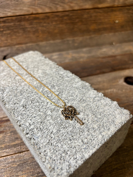 Gold Rose & Key Pendant Necklace